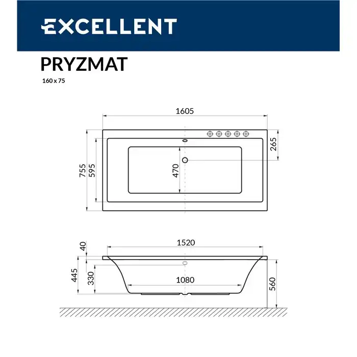 Акриловая ванна Excellent PRYZMAT 160х75 WAEX.PRY16WH прямоугольная, Белая фото 7