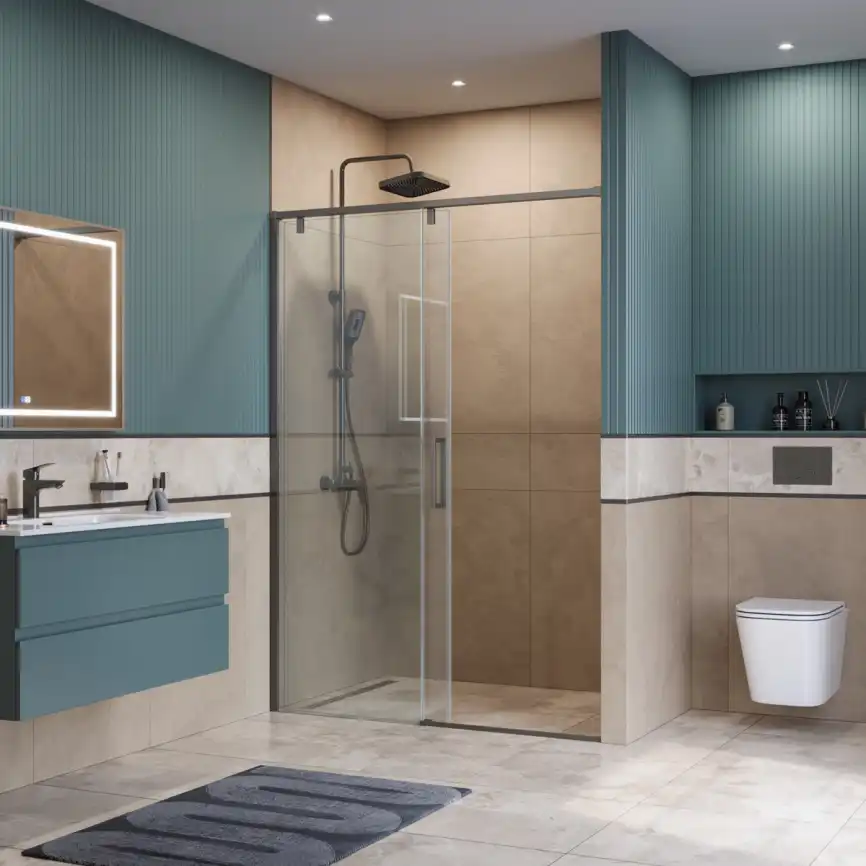 Душевая дверь BelBagno SOFT_CLOSE-1-BF-1-140-C-GM стекло прозрачное, профиль Оружейная сталь фото 8