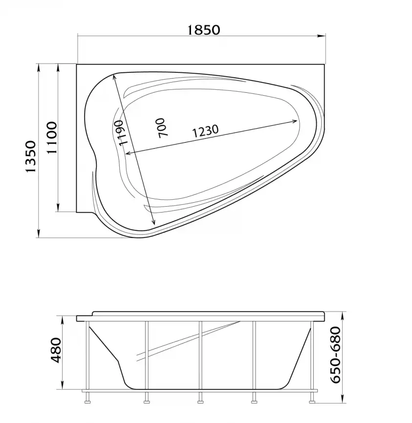 Акриловая ванна Marka One LOVE 185х135 01лв1813п правая, Белая фото 3