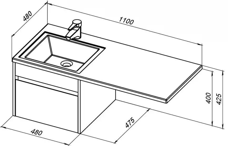 Тумба под раковину Aquanet Токио 110/48 белый (подвесная, 1 ящик) 236915 фото 3