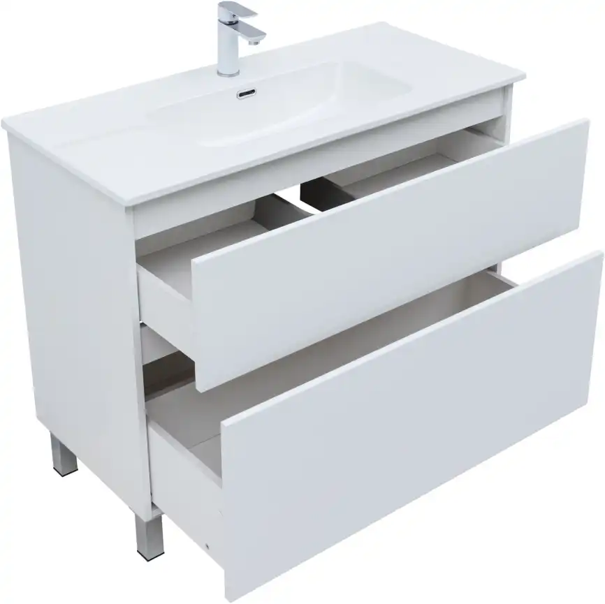 Тумба под раковину Aquanet Вега 100 напольная, белый глянец, 344125 фото 8