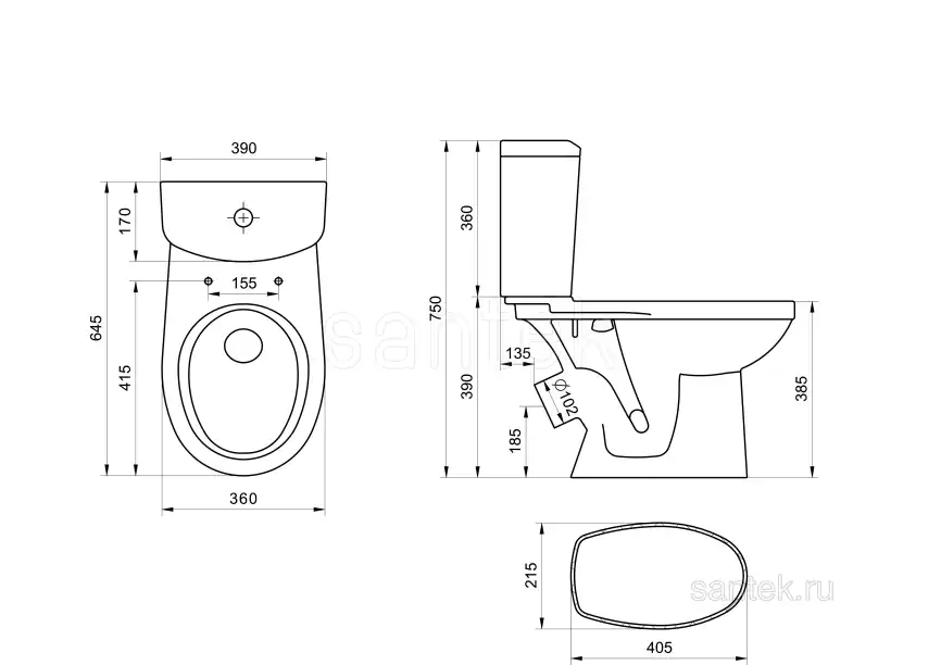 Унитаз-компакт Santek Бореаль с диагональным выпуском, стандарт- 2 реж., дюропласт, антивсплеск, микролифт 1WH302146 фото 6