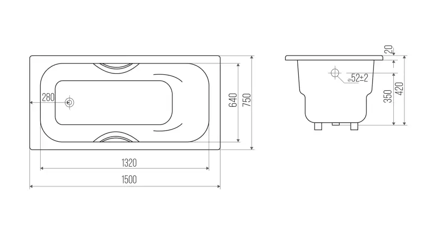 Чугунная ванна Goldman Donni 150х75 с ножками и ручками, Белая фото 5
