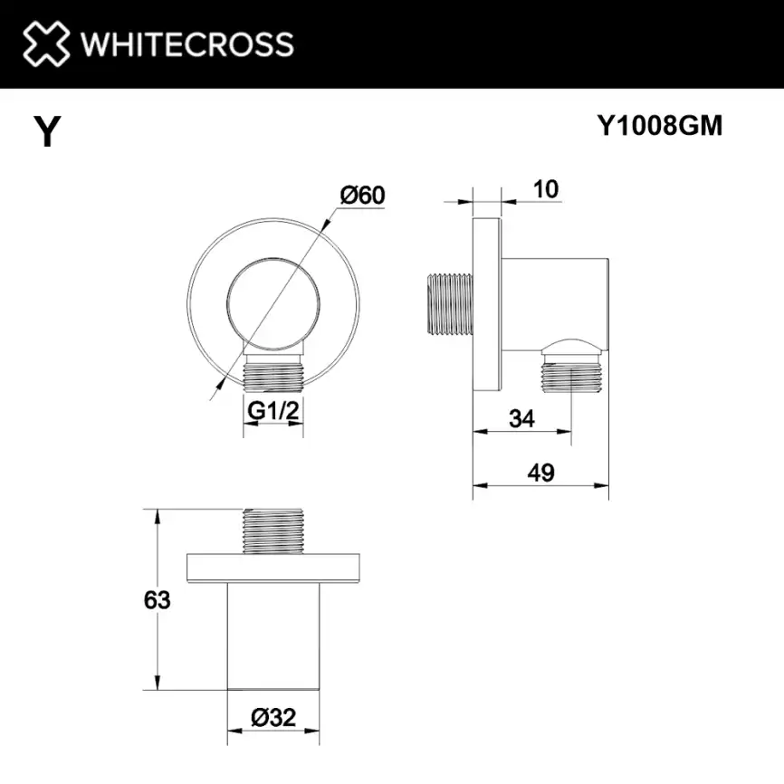 Шланговое подключение WHITECROSS Y gunmetal Y1008GM, Оружейная сталь фото 3