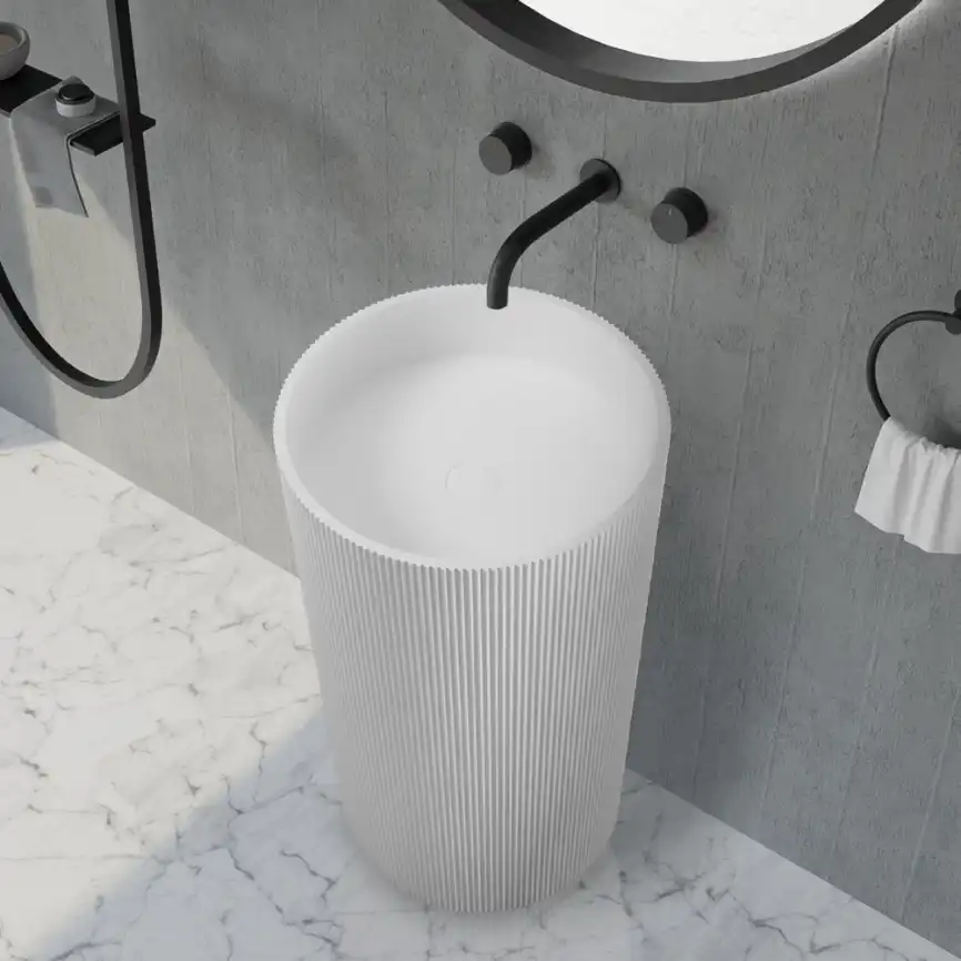 Раковина напольная ABBER STEIN 50х50х85 AS2501-H, круглая, белая матовая фото 1