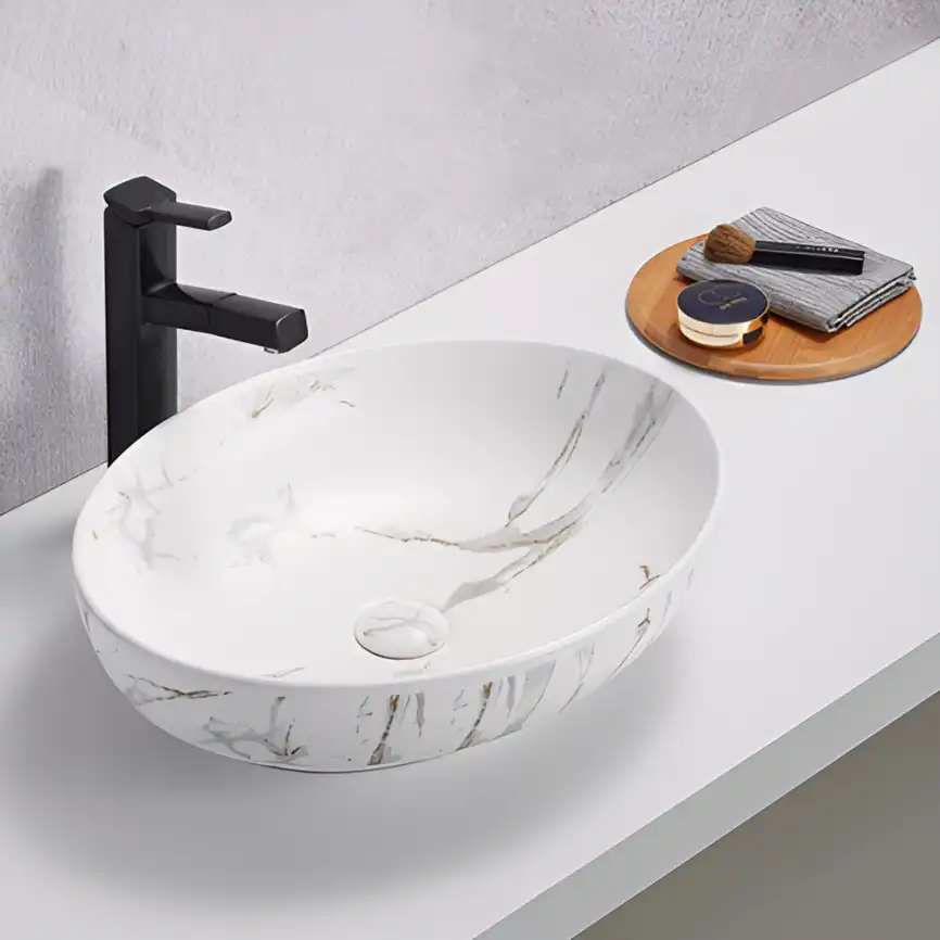 Раковина AVS Саманта 51x40 белый мрамор матовая с донным клапаном фото 2