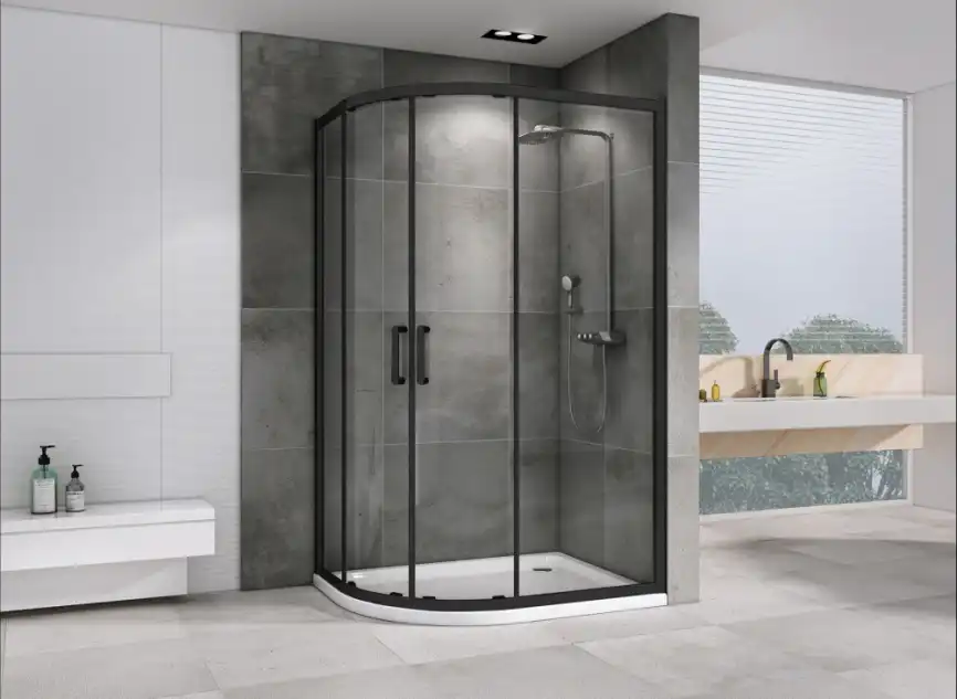 Душевой уголок ABBER Schwarzer Diamant 110х80 см, AG01118B, профиль черный, стекло прозрачное фото 2