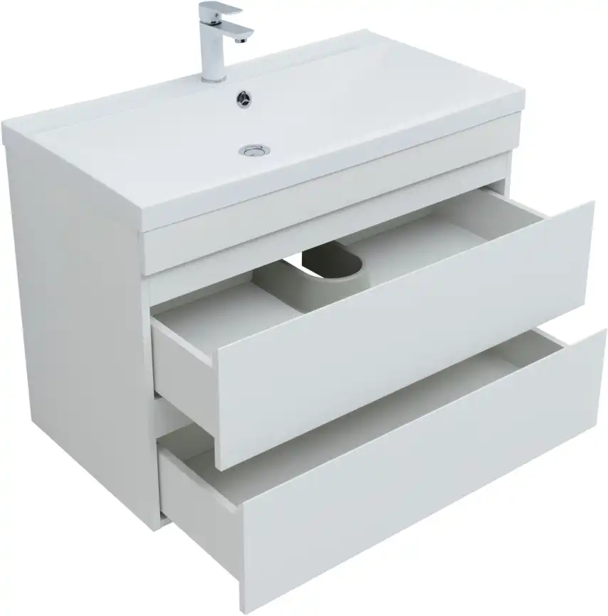 Тумба под раковину Aquanet Нота New 90 2 ящика, белый глянец 335419 фото 4