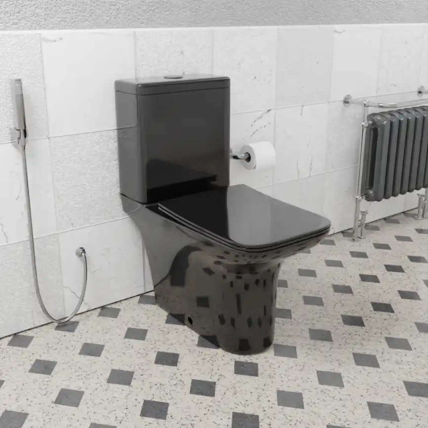 Унитаз-компакт Ceramalux 9125-18, безободковый, с бачком и сидением микролифт Черный фото 2