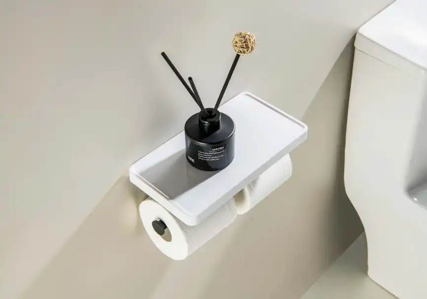 Держатель туалетной бумаги Aquatek Европа AQ4919MB двойной с полкой, Черный матовый фото 3