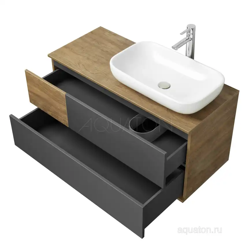 Тумба под раковину Aquaton Терра 105 1A246901TEKA0 подвесная правая, цвет дуб кантри / антрацит фото 8