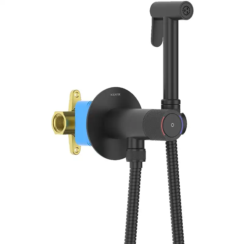 Гигиенический душ со смесителем Aquatek AQ1023MB нажимной механизм, Черный фото 1
