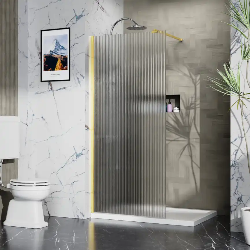 Душевая перегородка Azario Walk-in 100 AZ-251-100-BGL-CRF стекло 8 мм рифленое, профиль Золото матовое фото 1