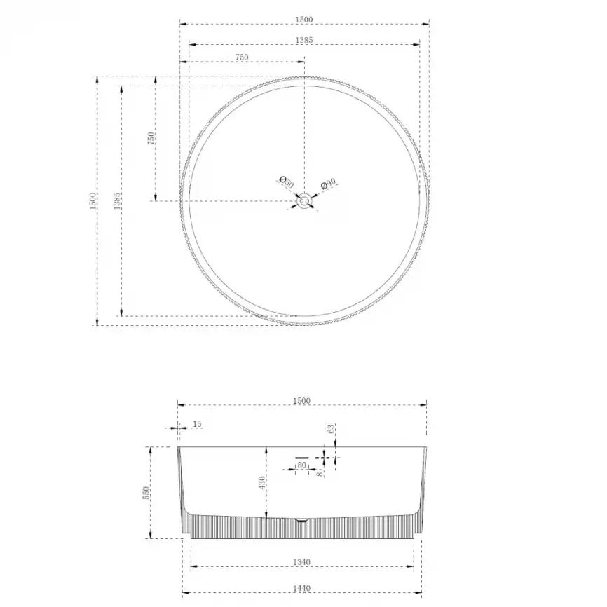Ванна  Abber Stein 150х150 AS9679 из искусственного камня, Белая матовая фото 5
