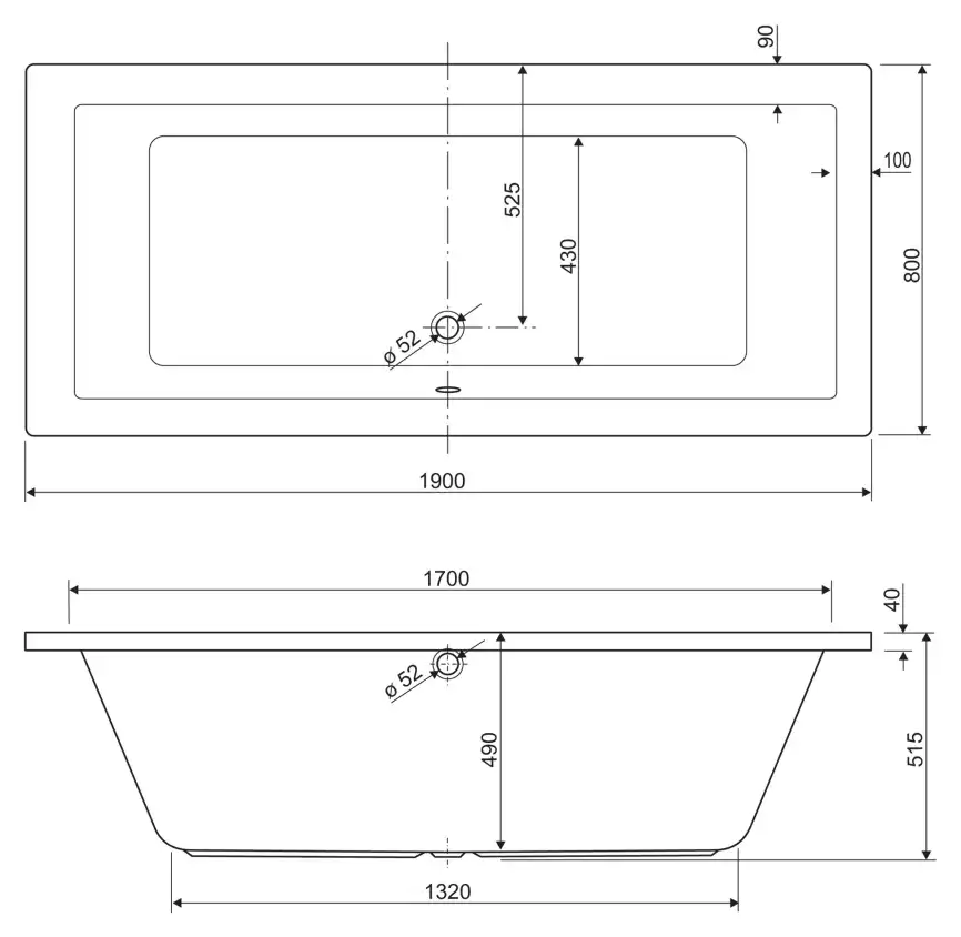 Акриловая ванна Cezares PLANE 190х80 PLANE-190-80-49-W37 прямоугольная, Белая фото 3