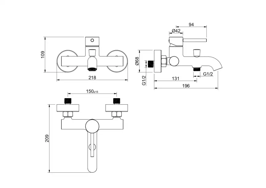 Смеситель для ванны Aquatek Европа AQ1340BGM, Оружейная сталь фото 2