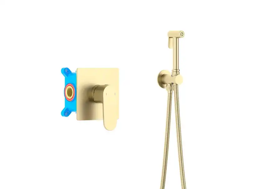 Смеситель с гигиеническим душем Aquatek Оберон AQ1219BG, Золото матовое фото 4