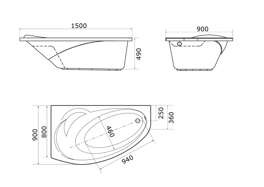 Акриловая ванна Marka One JULIANNA 150х95 Асимметричная белая Левая 01дж1595л фото 4