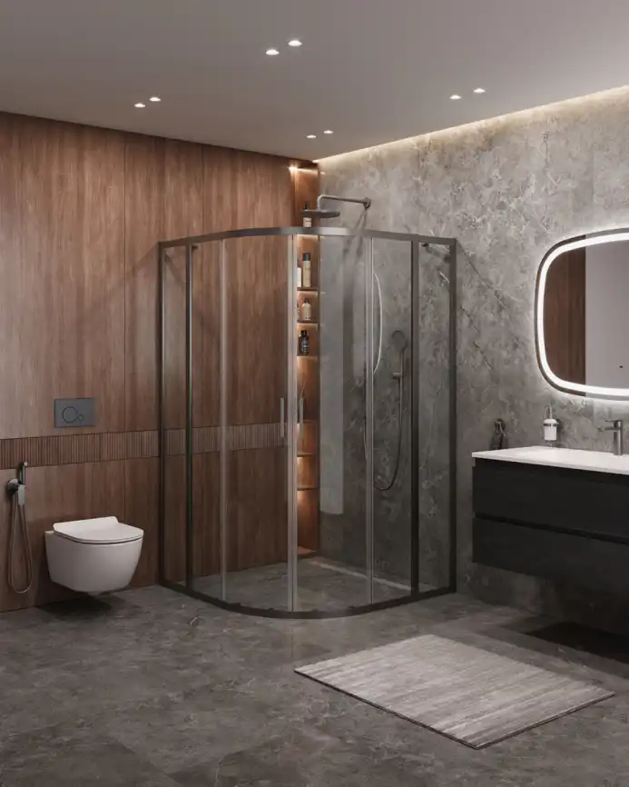 Душевой уголок CEZARES MOLVENO-R-22-90+20-C-GM-IV стекло Прозрачное, профиль Оружейная сталь фото 1