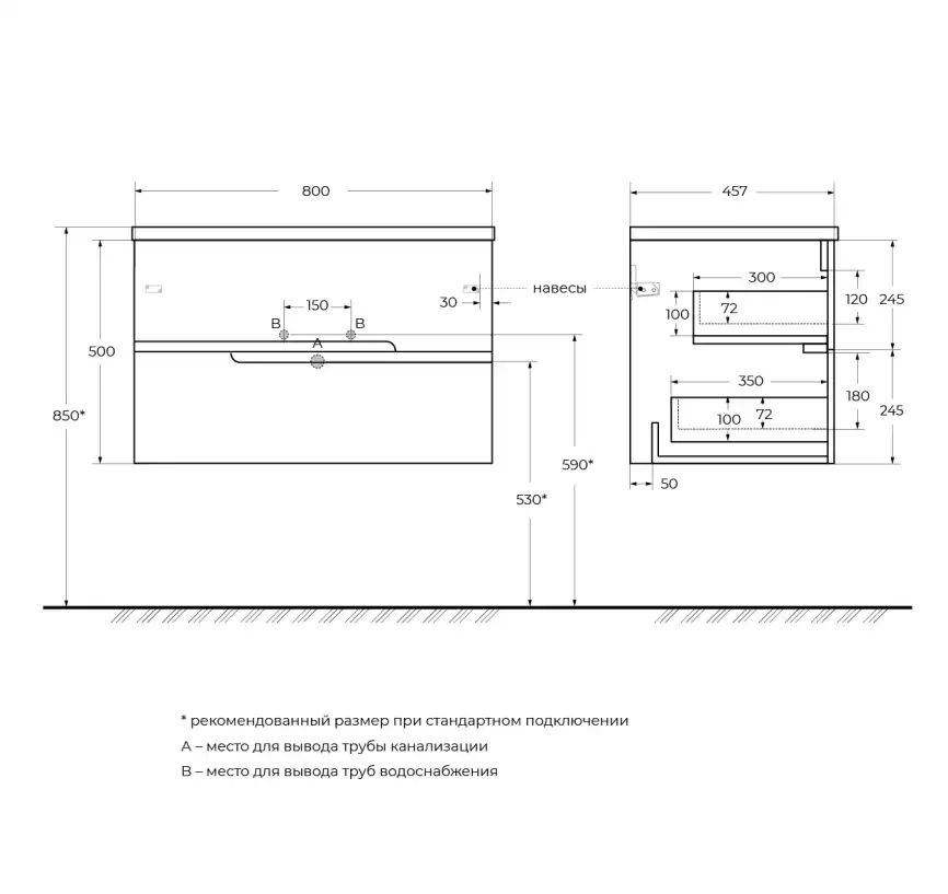 Тумба под раковину Cezares DUET-N 80 см, DUET-N-800-2C-SO-APR-P , Голубой жемчужный фото 2