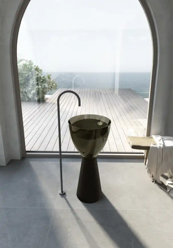 Раковина напольная ABBER KRISTALL 45х45х90 AT2703Black-Vesuvian, круглая, черный/оливковый фото 2