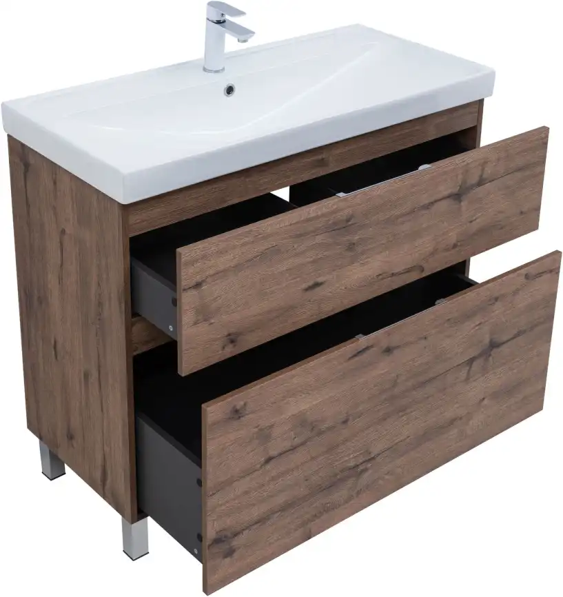 Тумба под раковину Aquanet Алвита New 100 напольная, дуб веллингтон табак, 344130 фото 9