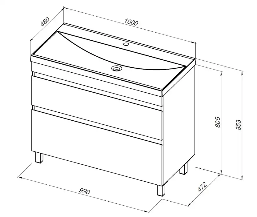 Тумба под раковину Aquanet Нота New 100 напольная, дуб веллингтон табак, 344148 фото 2