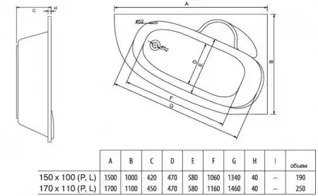 Акриловая ванна Alba Spa KATRINA 150х100 см, ВАС027030Л100, Белая фото 2