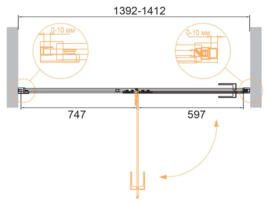 Душевая дверь Cezares BELLAGIO 140 см, BELLAGIO-B-12-140-C-NERO, профиль Черный, стекло Прозрачное фото 2