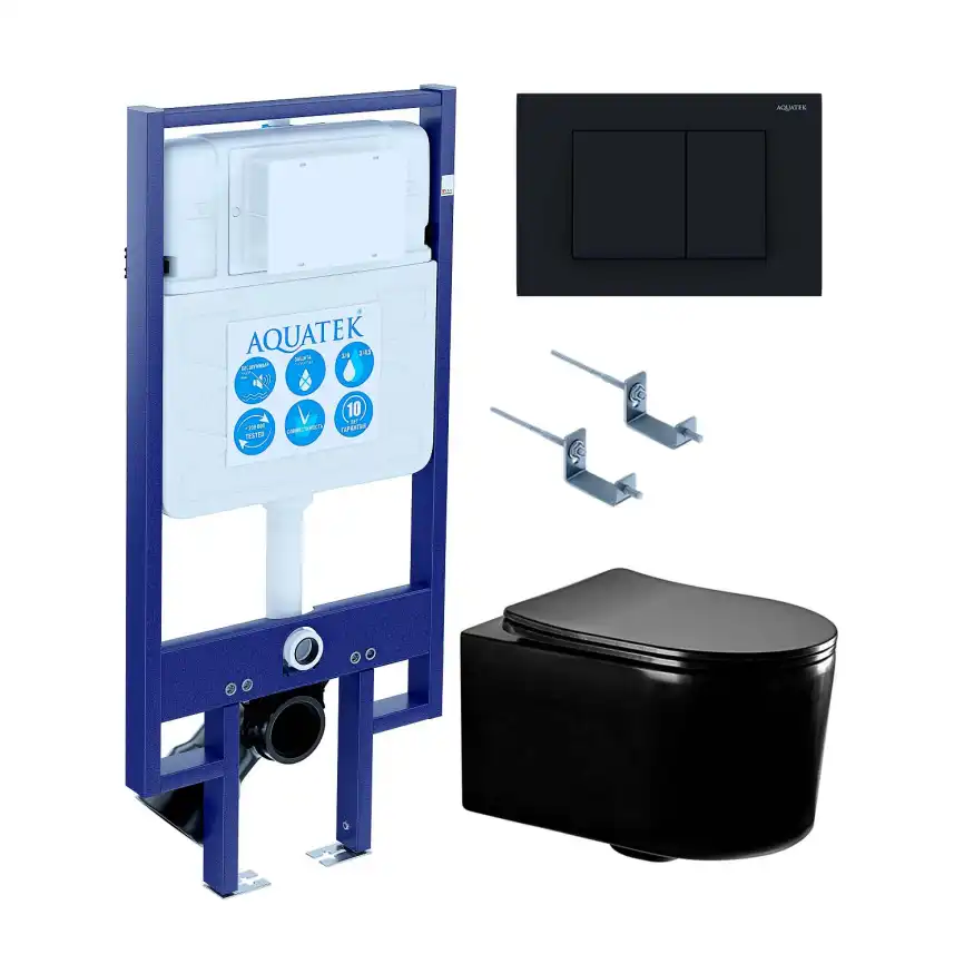 Унитаз с инсталляцией Aquatek Мия SET AQUATEK МИЯ-MB-012 4в1 с сиденьем Микролифт и черной клавишей смыва фото 1
