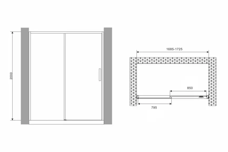 Душевая дверь Abber Komfort 170 см, AG93170, профиль Хром, стекло Прозрачное фото 3