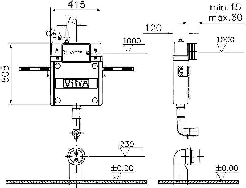 Смывной бачок Vitra V12 762-1740-01 скрытого монтажа без клавиши смыва фото 2