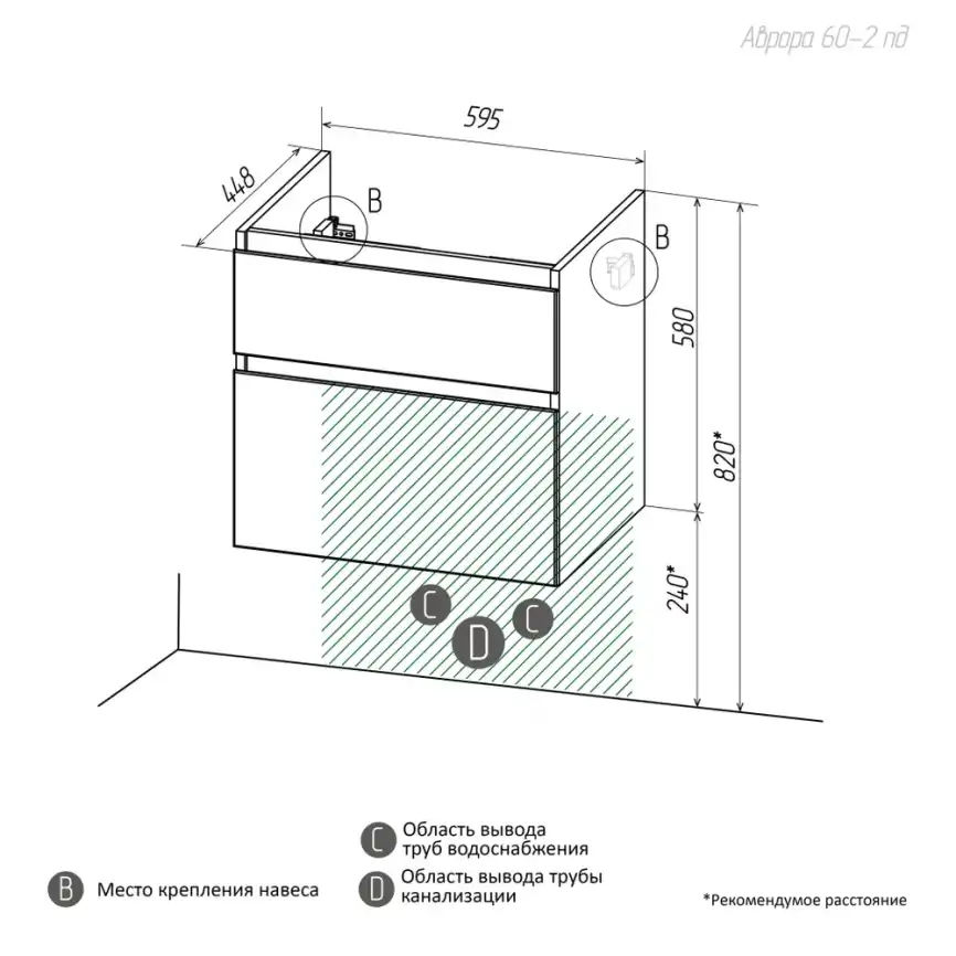 Тумба с раковиной FAURAplus Аврора 60-2, подвесная (Раковина Classica 60) Фасад Белый фото 6