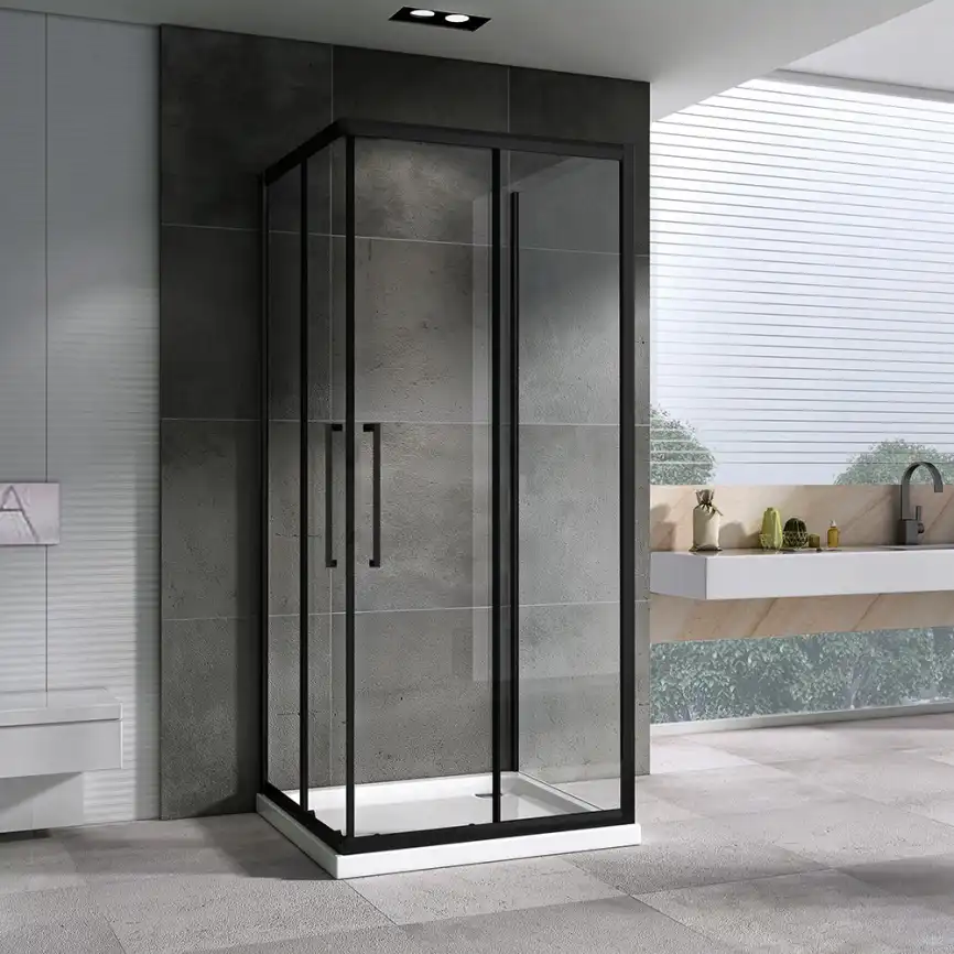 Душевой уголок ABBER Schwarzer Diamant 90х90 см, AG02090BH-S90B, профиль черный, стекло прозрачное фото 3