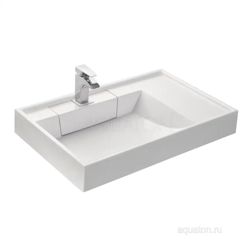 Раковина  Aquaton Рейн 80х50 1A72113KRW010  над стиральной машиной, из литьевого мрамора, Белая фото 1