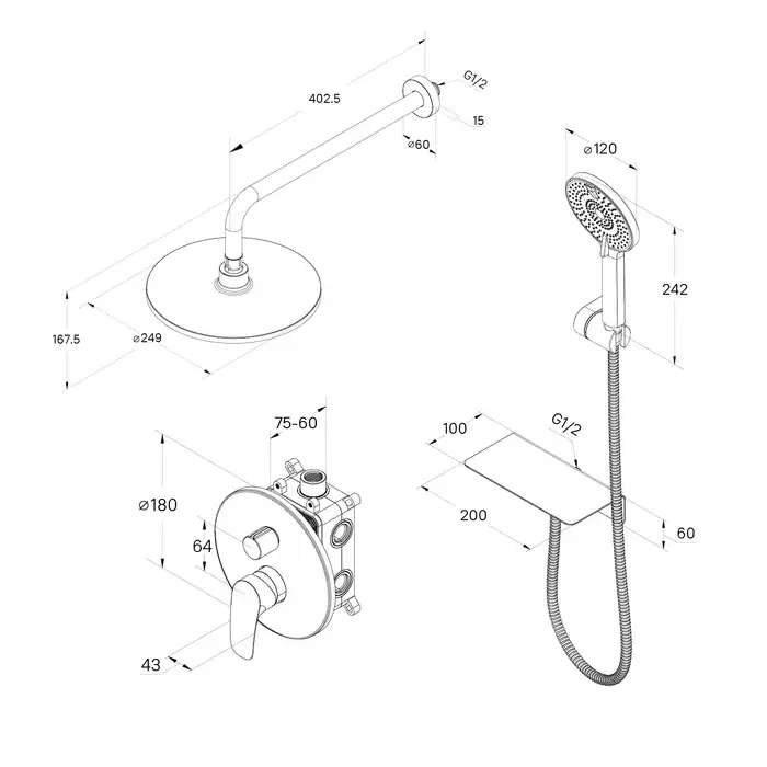 Душевая система Milardo Rora RORBL02M67 для душа, встраиваемый цвет, Черный матовый фото 4