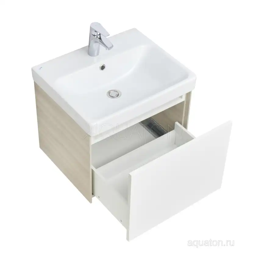 Тумба под раковину Aquaton Асти 55 1A263101AXD70 подвесная цвет, белый глянец / ясень шимо фото 5
