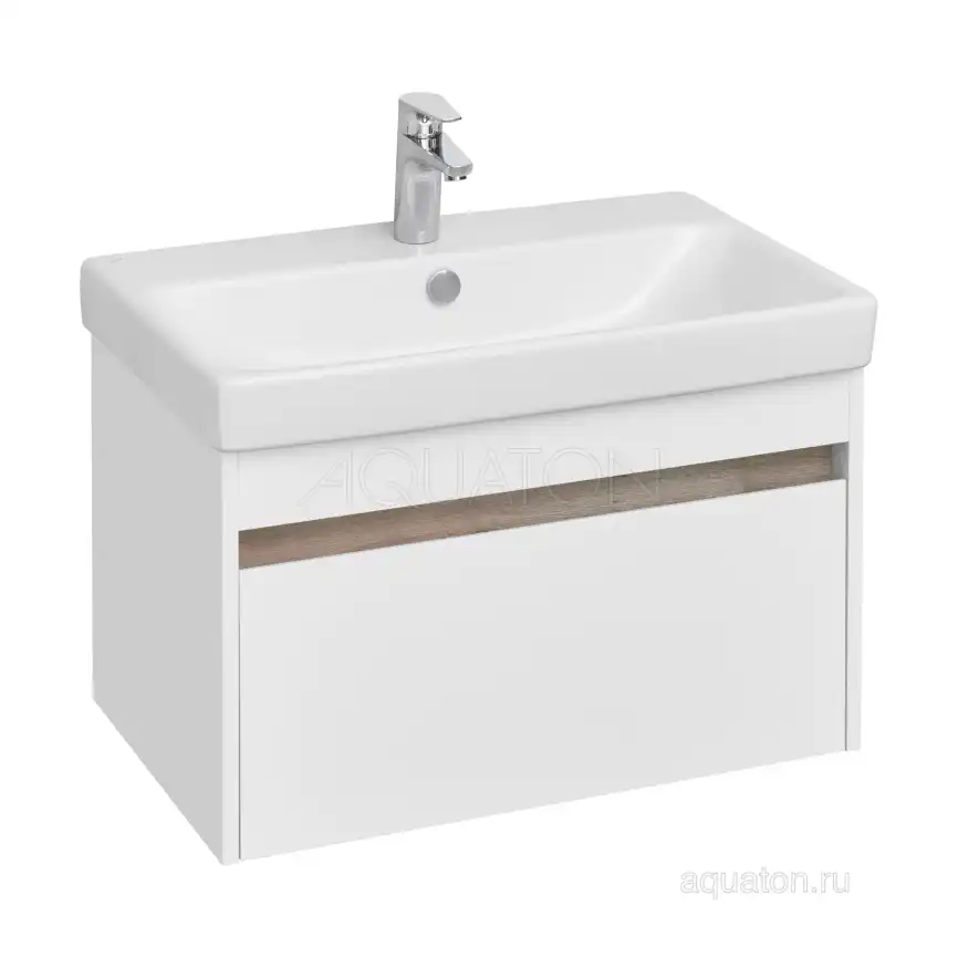 Тумба под раковину Aquaton Марти 70 1A267501MY010 подвесная цвет, белый / дуб эндгрейн фото 1