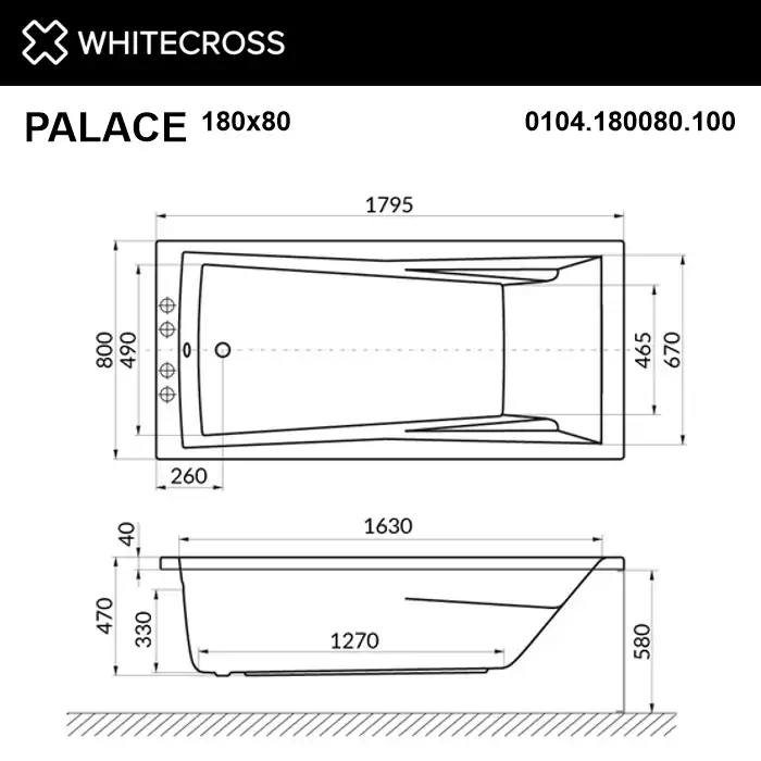 Акриловая ванна Whitecross PALACE 180х80 0104.180080.100 прямоугольная, Белая фото 5