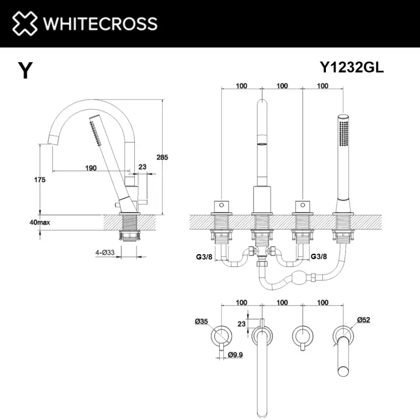 Смеситель на борт ванны Whitecross Y gold на 4 отверстия Золото глянцевое, Y1232GL фото 3
