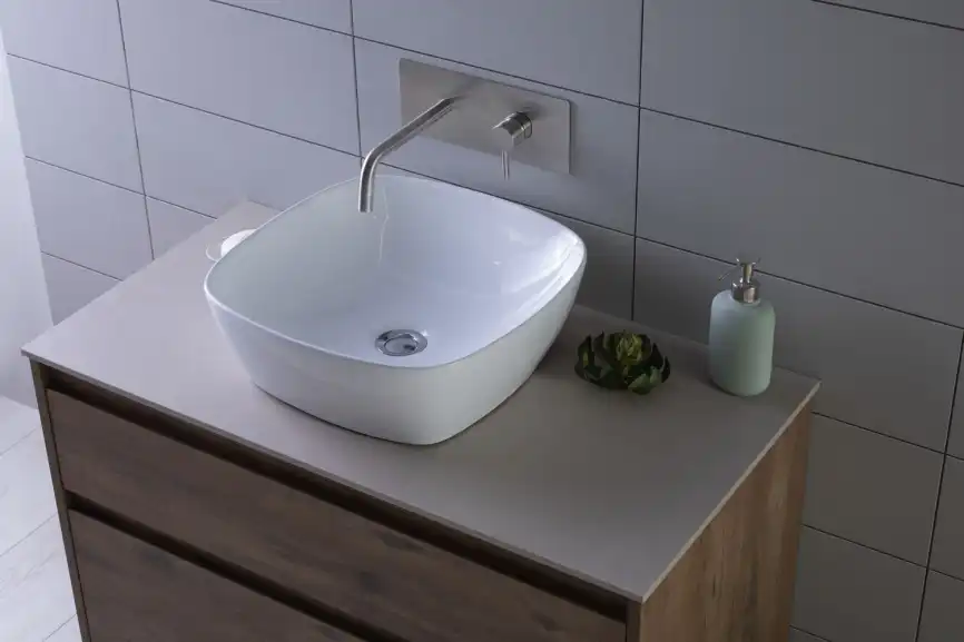 Раковина накладная Aquanet  TREND-1 40х40х14 квадратная, Белая глянцевая фото 12