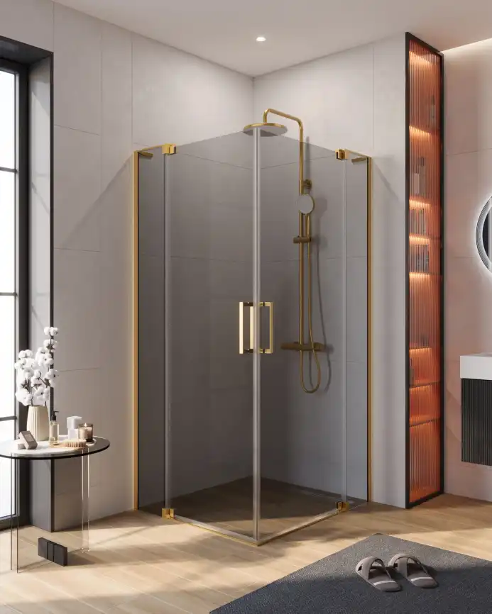Душевой уголок CEZARES SLIDER-AH-2-80/90-90/100-GRIGIO-BORO стекло Тонированное (графит), профиль Брашированное золото фото 1