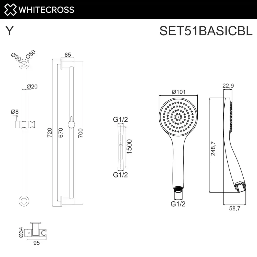 Душевой гарнитур WHITECROSS  SET51BASICBL, Черный матовый фото 2