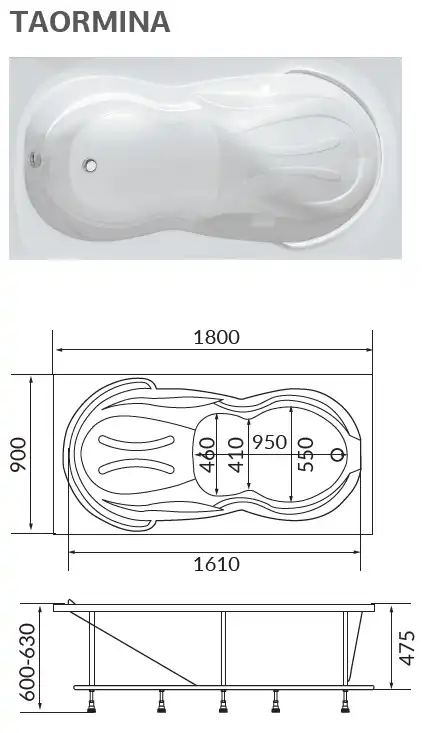 Акриловая ванна 1Marka TAORMINA 180х90 01та1890 прямоугольная, Белая фото 3