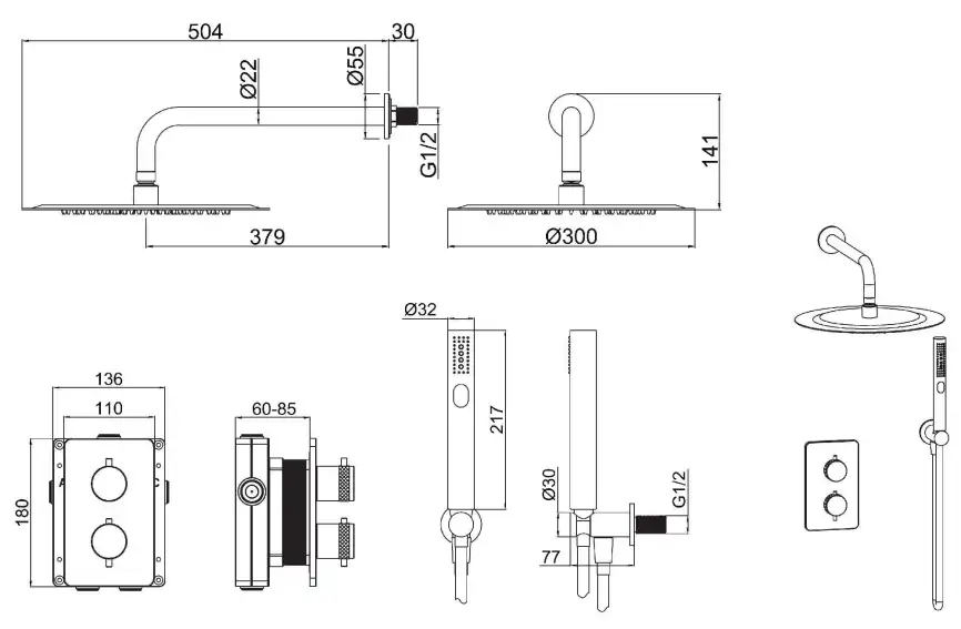 Душевая система Allen Brau Priority 5.31013-00 для душа без излива, термостатическая, с верхним душем, Хром фото 2
