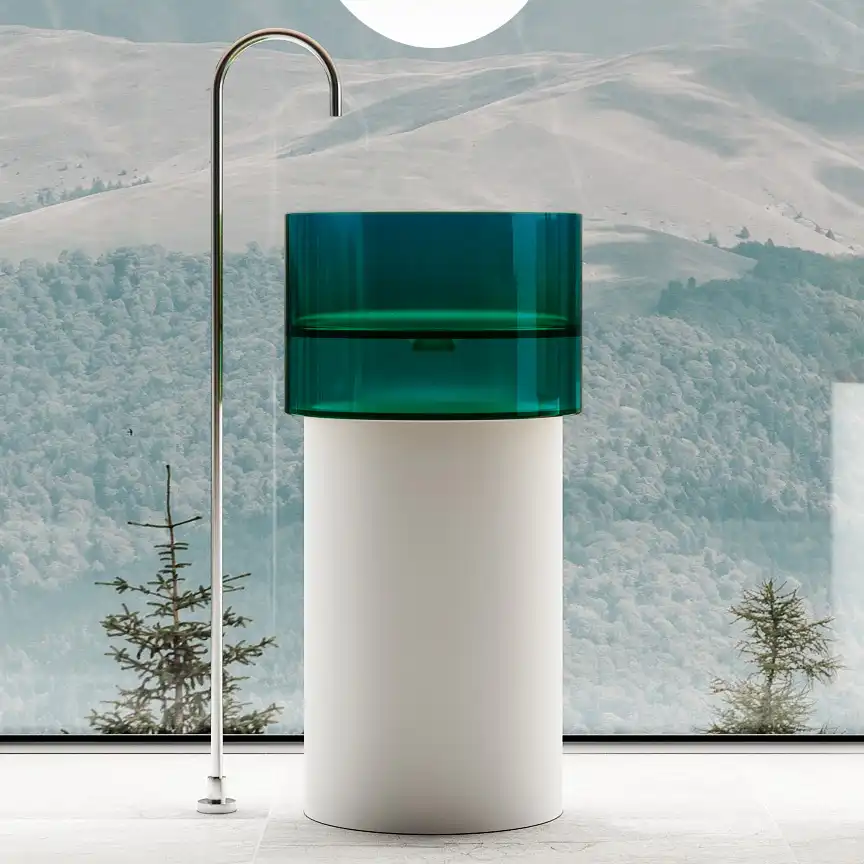 Раковина напольная ABBER KRISTALL 45х45х90 AT2701White-Aquamarin, круглая, белая/бирюзовая фото 1