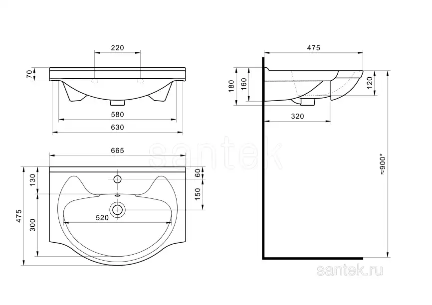 Раковина Santek Байкал 65 отверстие под смеситель 1WH109651 фото 4