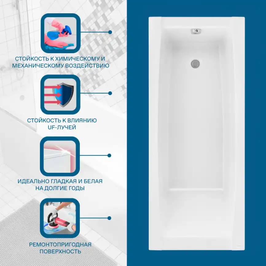 Акриловая ванна Santek Санторини 170х70 1WH302487 прямоугольная, Белая фото 10