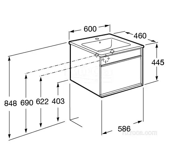 Тумбы под раковину Roca Aneto 60 857429806 подвесная, цвет, Белый глянцевый / Черный фото 10