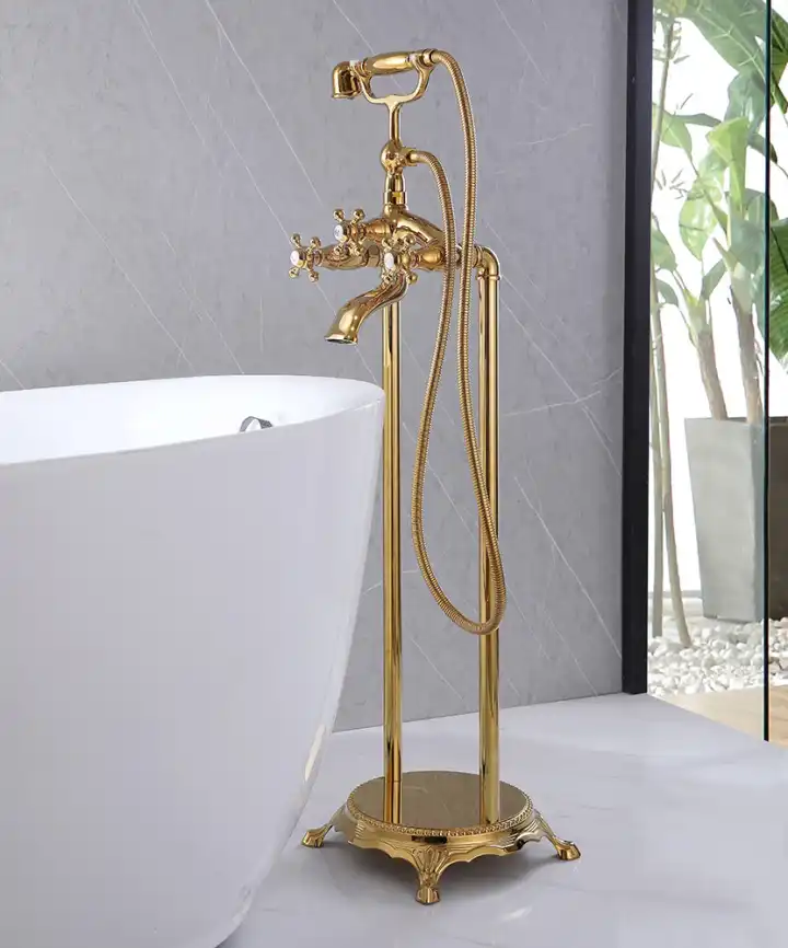 Напольный смеситель для ванны Abber Klassik AF8415G, двухвентельный, с внутренней частью, Золото глянцевое фото 2